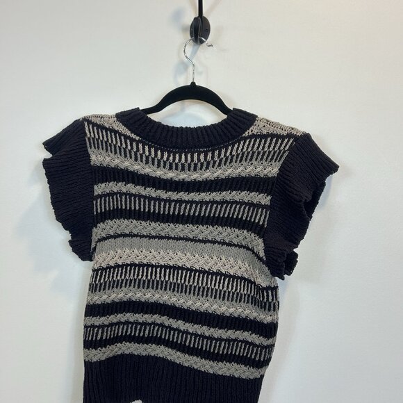 NWT Elan Size Medium Striped Cap Sleeve  Textured Short Sleeve Sweater - Picture 8 of 9